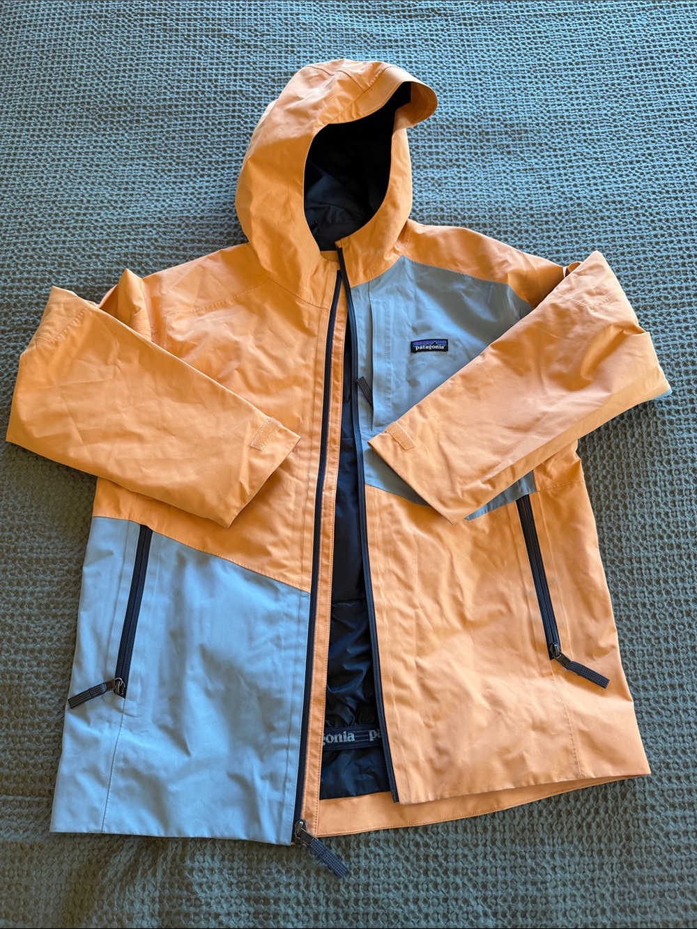 Patagonia Kids Hooded Colorblock Shell - Orange/Peach & Light Blue